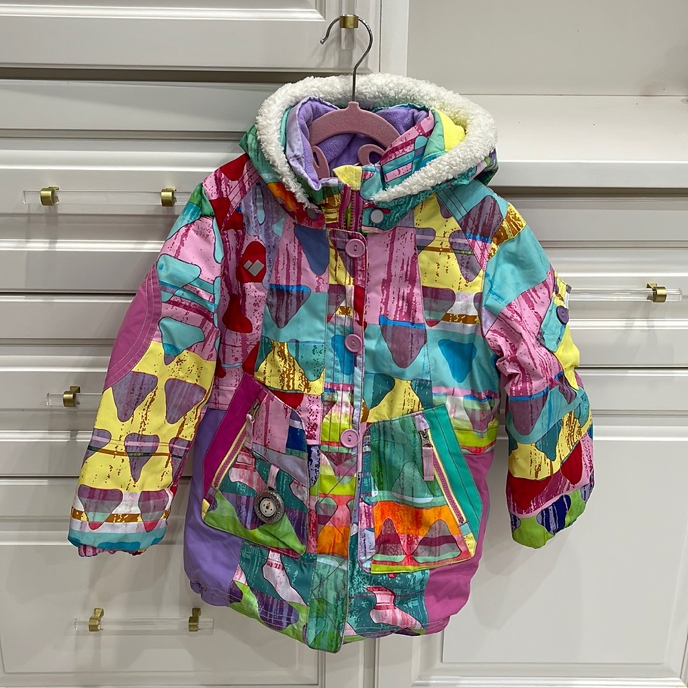EUC Obermeyer ski jacket girls sz 5 pink multicolor